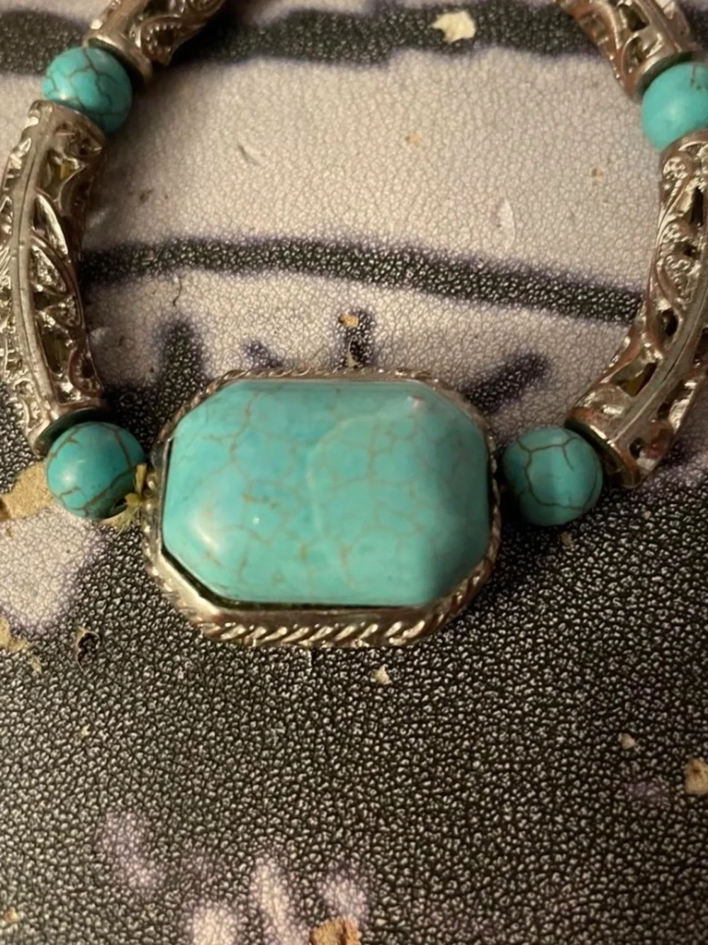 Turquoise Bead and Silver-Tone Statement Bracelet - Women's Jewelry